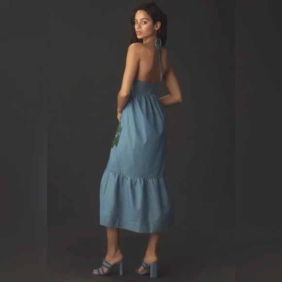 pilcro fitted denim midi dress Pilcro Sleeveless Denim Midi Dress